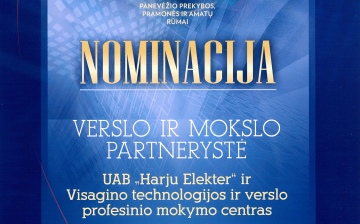  UAB „Harju Elekter“ ir  Visagino TVPMC įteikta nominacija „Verslo ir mokslo partnerystė“!