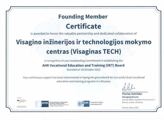 Visaginas TECH įteiktas AHK profesinio mokymo tarybos steigėjo nario sertifikatas1