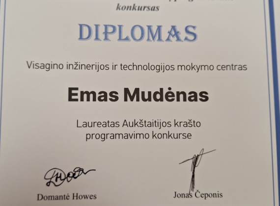 Dr. Juozo Petro Kazicko moksleivių programavimo konkurse Visaginas TECH gimnazistas tapo laureatu!1